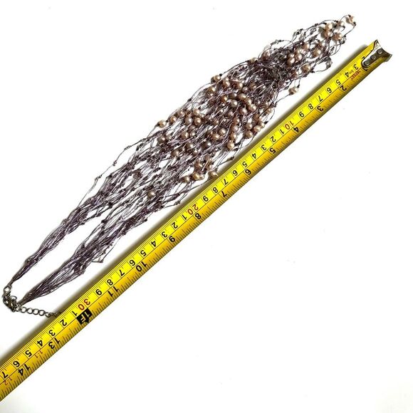 Purple multi strand fresh water pearl crystal statement necklace - Picture 8 of 11